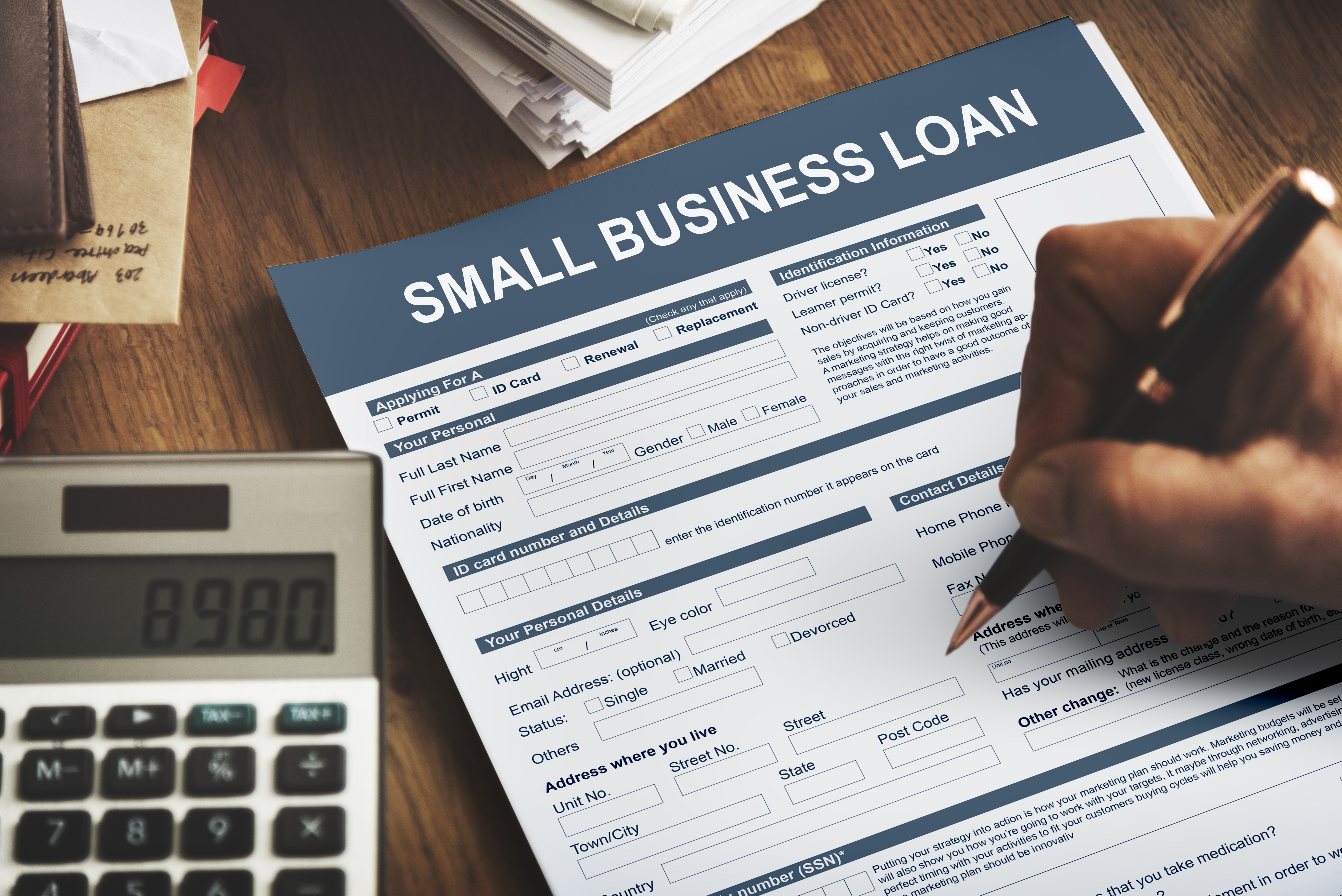 Filling out a small business loan.