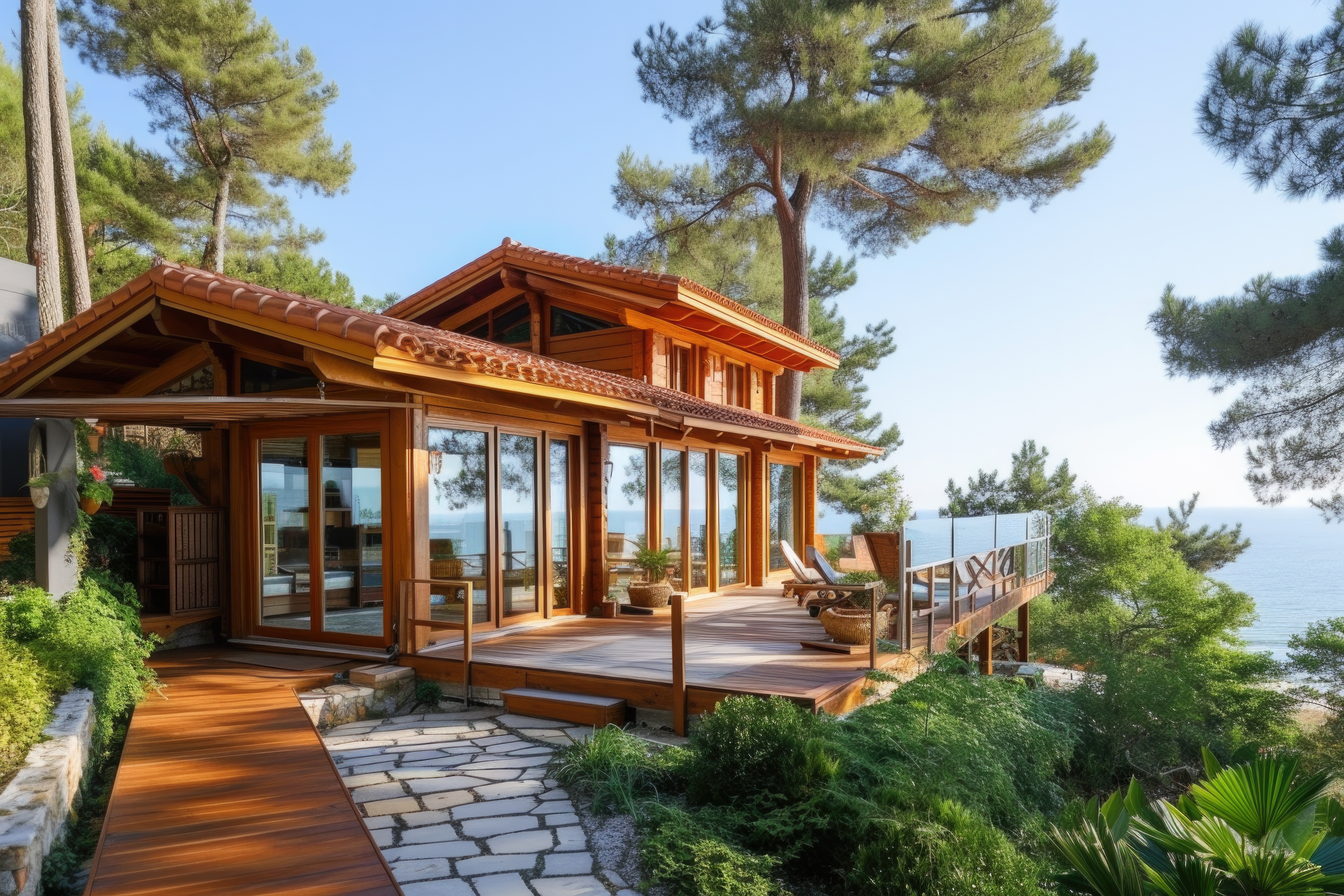 a beautiful wooden houser near the beach, modern style
