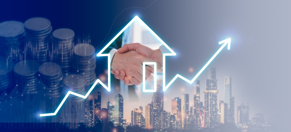 Investment planning, business Real estate concept, interest rate. Businessman shaking hands in dealing with mortgage loan home and insurance real property mortgage